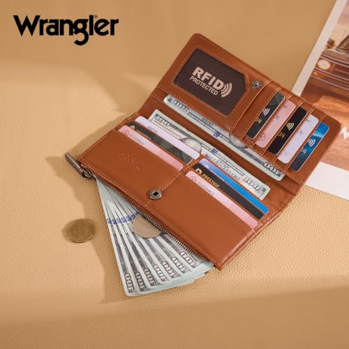 Image of X Wrangler Brown Wallet Women Western Tooling Flower Biflod Phone Clutch