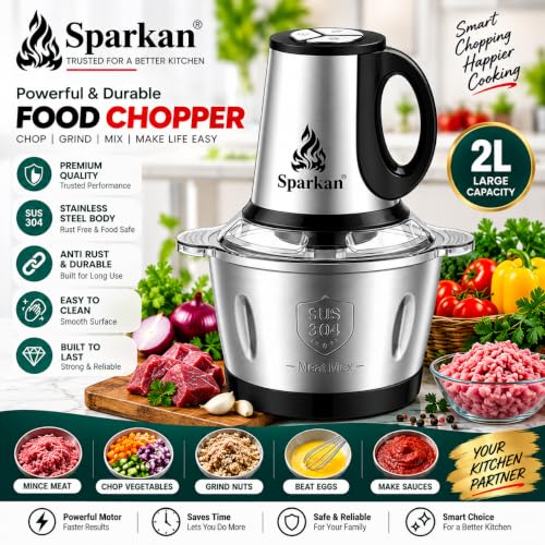 Image of 2L Electric Food Chopper 800W, Stainless Steel Bowl Kitchen Chopper, Powerful Meat Grinder & Vegetable Cutter, Multipurpose Food Processor for Onion, Garlic, Tomato, Fruits, Nuts & Baby Food