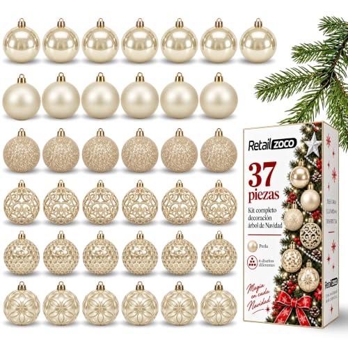 Bolas de Navidad, Adornos Arbol Navidad, 37 Piezas, Perla