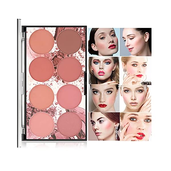 CCbeauty 8 Colors Face Blush Palette Matte Shimmer Professional Natural Long Lasting Lightweight Portable Foundation Contour Highlight Pressed Powder Makeup Palette for Women Girls