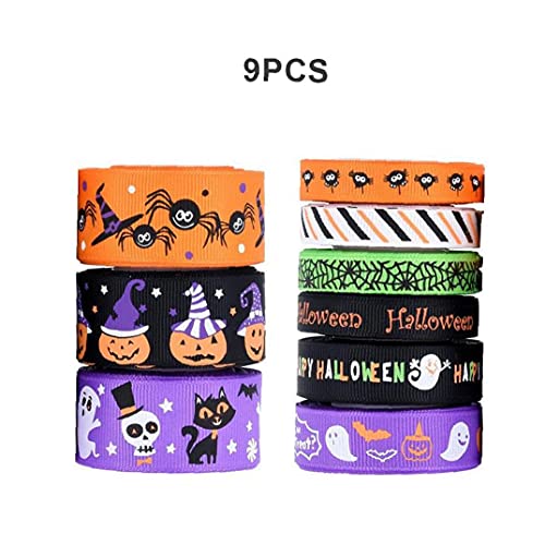 NIDONE Halloween Wikkellint 4,5 M Bedrade Edge Ghost Pumpkin Spider Grosgrain Gift Lint 9pcs - Image 6