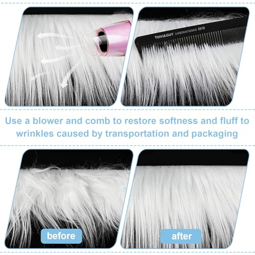 Vyanveo 4 Stück Kunstfell zum Basteln Meterware 5x150x10 cm Fell zum Basteln Fell Stoff Fellimitat Meterware Kunstpelz Fellstoff Band für Santa Hair Dwarf DIY Dekoration (Weiß Braun Schwarz Grau)