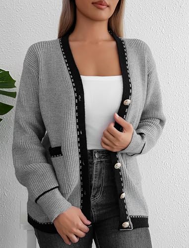 Cardigan Sweaters for Women Open Front Long Sleeve Button Down Knit Jackets with Pockets 2024 Fall Winter Outfits3