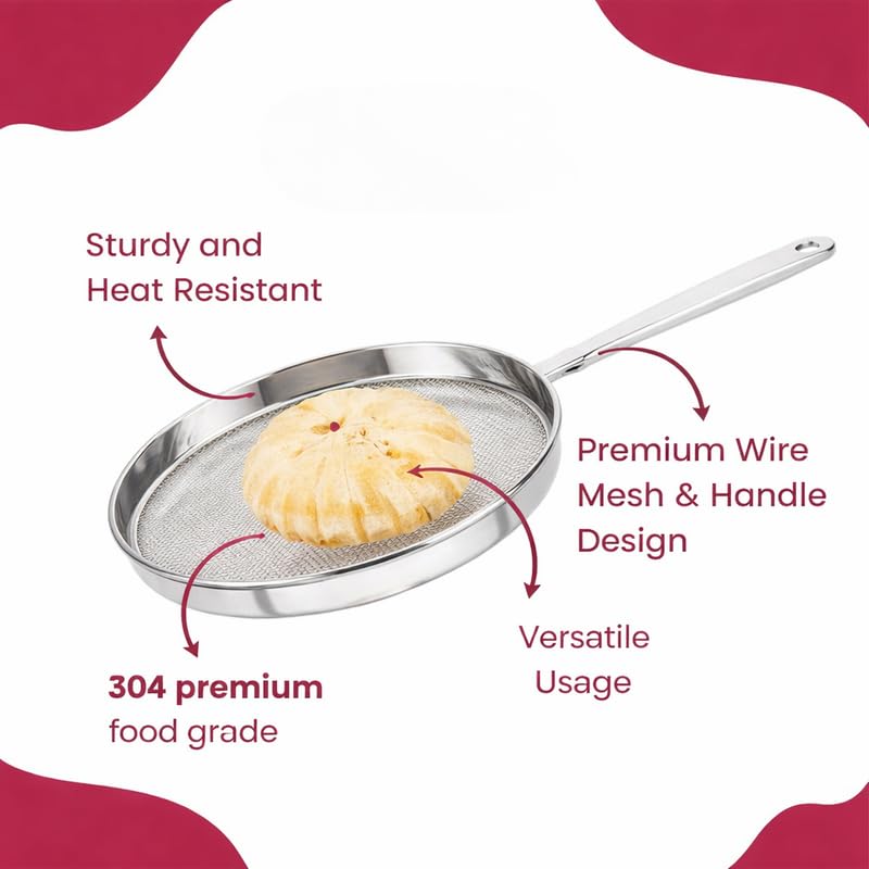 Image of Urban Foundry Phulka Grill Roaster for Gas Stove, Grill Mesh Tawa Jali for Kitchen Cooking, Roti Basket Pan Roaster Grill, Papad Jali, Mesh Brinjal (Completely Stainless Steel)-Pack of-1