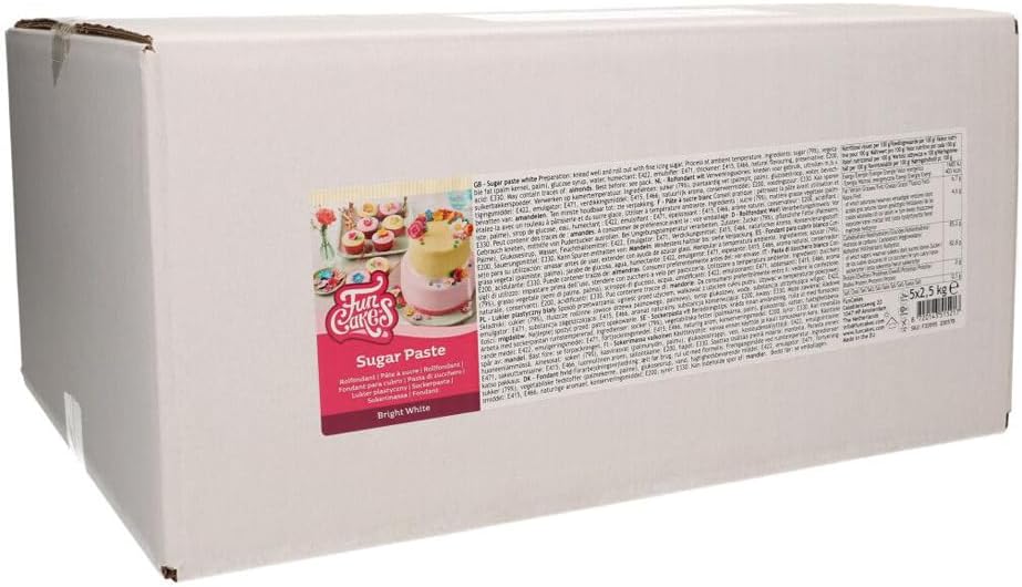 FunCakes Sugar Paste Bright White, Easy to Use, Smooth, Flexible, Soft and Pliable, Perfect for Cake Decorating, Halal, Kosher and Gluten Free.. 12.5 kg (5 x 2.5 kg)