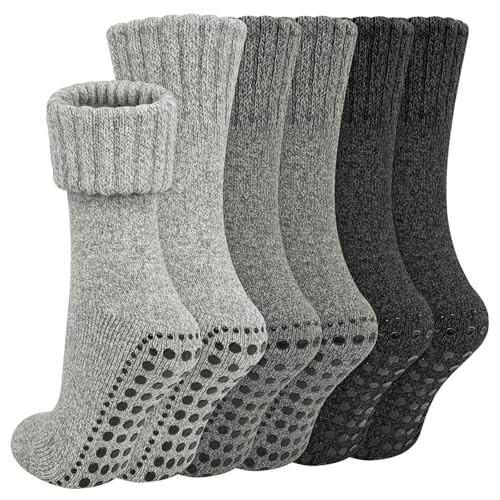 3 Pares Calcetines Antideslizantes Calcetines de Punto Grueso Calcetines de Lana, Calcetines Termicos ¡son Excelentes Regalos de Mujer y Hombre