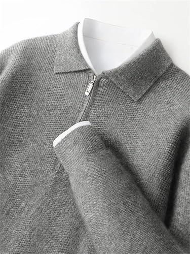 Men's Quarter-Zip Merino Wool Sweater Fall Long Sleeves Polo Collar Knitted Pullover Business3