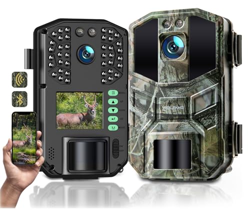 WOLFANG Fototrappola 64 MP 4K HD, Wi-Fi Bluetooth, Fotocamera da Caccia con Visione Notturna Attivata dal Movimento,...