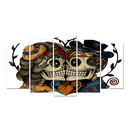 iHAPPYWALL Large 5 Pieces Canvas Wall Art Vintage Skull Head Couple Love