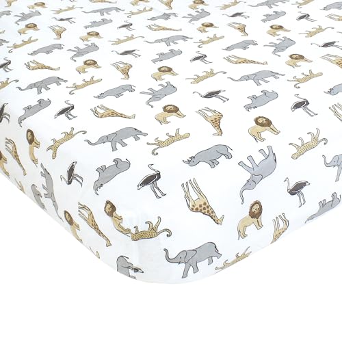 Image of Hudson Baby Unisex Baby Cotton Fitted Crib Sheet, Modern Safari, One Size