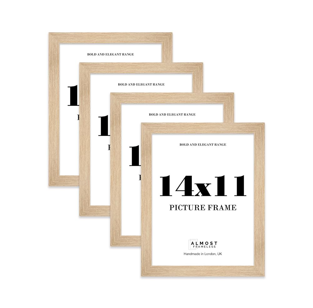 14x11 Photo Frame, Display 14x11 Pictures (35.6 x 27.9cm) Picture Frame for wall Display - Oak - 4 Pack — image 1