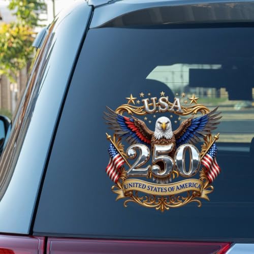 Image of 2pcs 250 Year Anniversary USA Car Window Decal | 1776-2026 American Independence Commemorative Decals USA Patriotic 4th of July Vinyl Bumper Stickers for Car Truck 10 inch