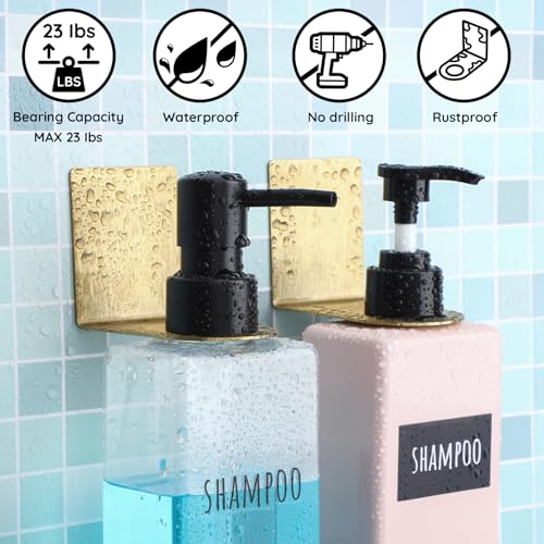 Image of Segbeauty Non-Drilling Adhesive Bottle Holder, 3pcs Bathroom Bottle Dispenser Holder, Dia 1.1 inch 2.8cm Lotion bottle Wall Mount, Rustproof Shampoo Bottle Holder Wall Hanging Rack for Kitchen Toilet Gold