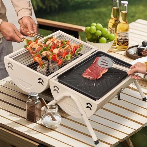 Poêle à barbecue à charbon portable en hêtre et métal blanc - 4