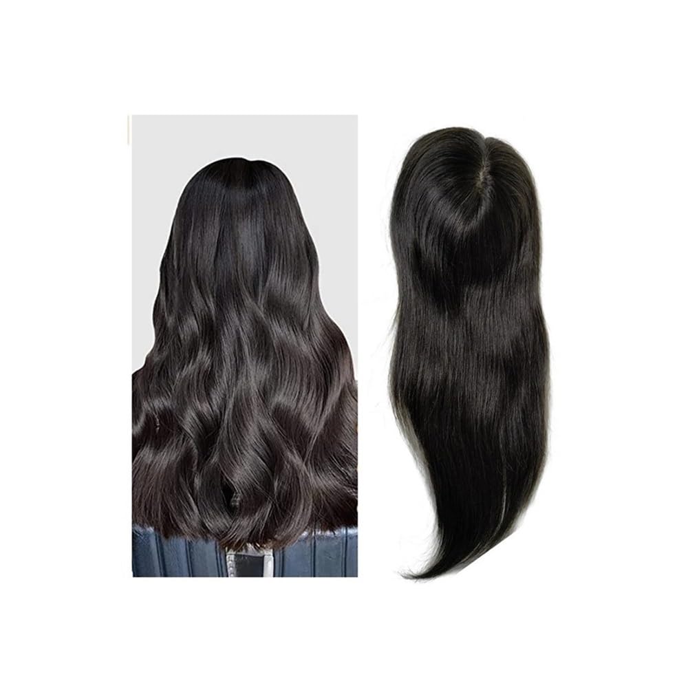 15x16cm Base in seta Remy Real Clip In parrucca di capelli umani Toppers for donne(12 inch,Black)