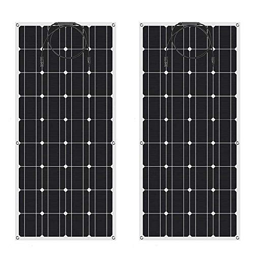 AUECOOR 200W Solar Panel: 2 x 100w Portable Flexible Monocrystalline Solar Panel for RV, Boat, Cabin,Trailer, Roofs, Off grid system,12V /24V Battery Charging