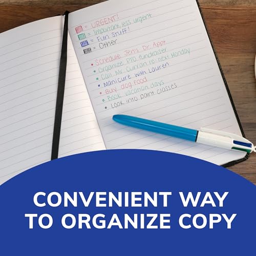 Caneta Esferográfica Retrátil BIC, 4 Cores Clássicas, Corpo Azul, Ponta Média de 1.0mm, Pacote com 1