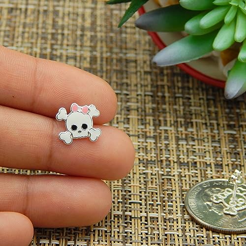 925 Sterling Silver Set of 3 Pairs Halloween Set Witch Hat, Orange Candy Corn, Skull with Pink Bow Stud Earrings (Nickel Free)2