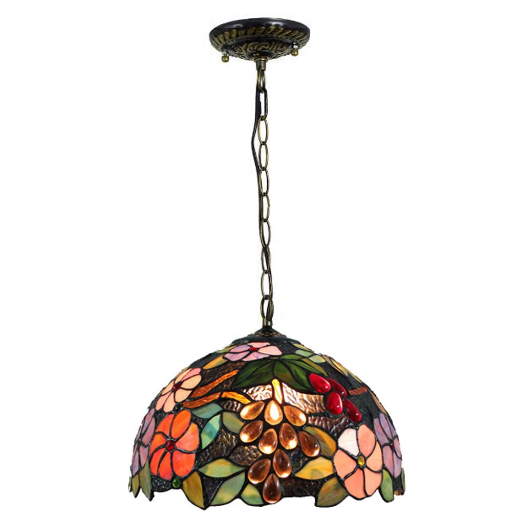 YNIYUJKL Grape Flower Pendant Light 12 Inches Tiffany-Style Stained Glass Ceiling Hanging Lamp, Used In Restaurants, Kitchens, Cafes, Entrances, Balconies Chandelier Lighting