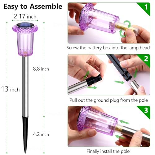 Image of DenicMic Solar Halloween Lights Outdoor 10 Pack Purple LED Halloween Decor | Yard Garden Pathway Walkway Patio Lawn, Spike Style Starburst Pattern, Acrylic /Stainless Steel Halloween Decorations Outdoor