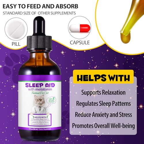 60ml Melatonin for Cat Sleep, Melatonin for Cats, Sleep Aid for Cats, Cat Melatonin, Melatonin for Small to Large Cat Breeds, Supports Relaxation, Regulates Sleep Patterns - Image 5