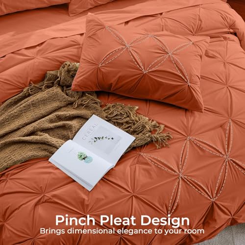Image of Sasttie King Size Comforter Set, 7-Piece Bed in a Bag, Pintuck Bedding Set for All Season, Includes Comforter, Flat Sheet, Fitted Sheet, Pillowcases and Pillowshams, Burnt Orange