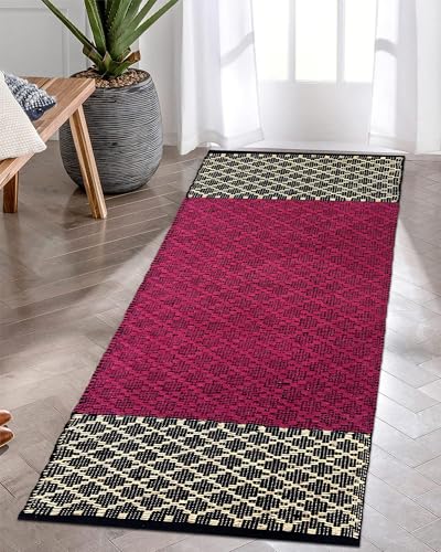 Image of Artisan Cotton Rug Runner - 2x5 ft Handcrafted Carpet for Hallway, Porch & Transitional Zones Kitchen, Bedroom, Living-Room