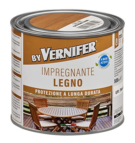 BY VERNIFER Impregnante Legno Castagno, Impregnante all'Acqua Pronto all'Uso per Protezione Legno, a Rapida Asciugatura, Inodore, 500ml