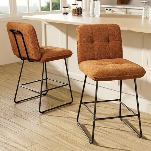 Image of Ollega 26 inch Counter Height Bar Stools with Back, Set of 2, Brown Velvet