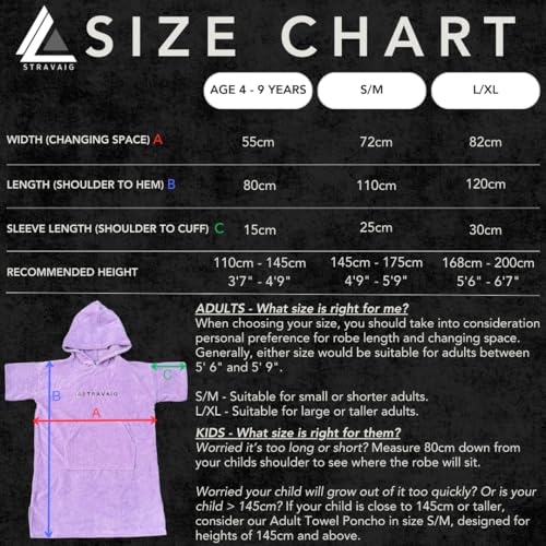 Stravaig Frottee-Poncho für Erwachsene – leicht zu wechselnder Frottee-Bademantel zum Schwimmen, Surfen, Schwimmen in freier Natur, Strand (L-XL)