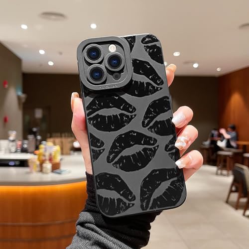 LAPOPNUT Black Case for iPhone 14 Pro, Women Girls Cute Lip Pattern - image 2
