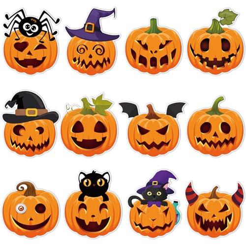 Image of 48 Pcs Halloween Cutouts, Scary Pumpkin Cutouts Halloween Bulletin Board Decorations Pumpkin Paper Cut-Outs for Home School Trick or Treat Party Chalkboard Wall Decor