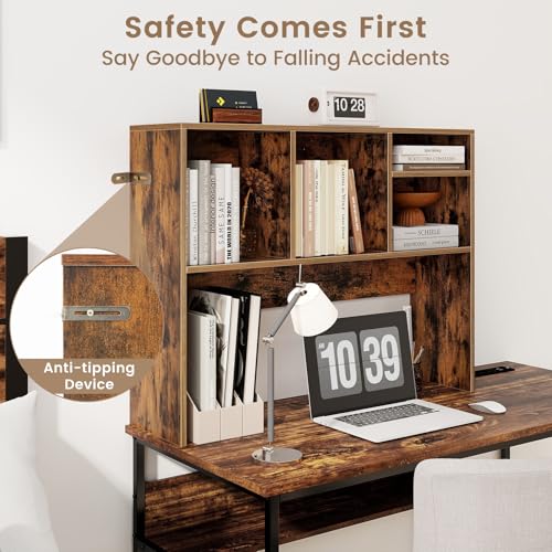 Image of Tangkula Desktop Bookshelf, Countertop Storage Hutch with 4 Shelves for Computer Desk, Desk 2-Tier Display Rack, Multipurpose Wood Desktop Hutch Storage Organizer for Dorm Office Home