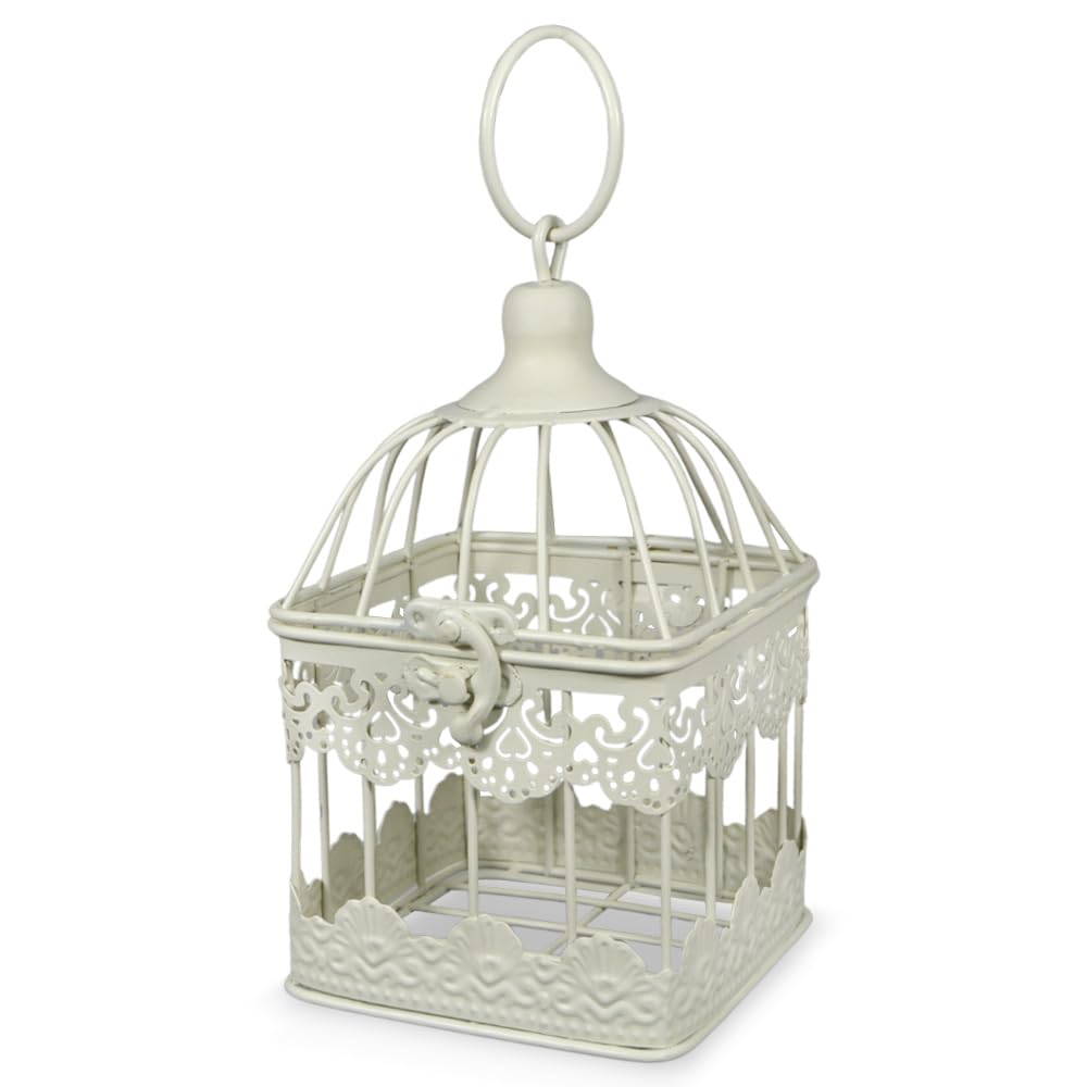 Jaula farol portavelas de metal marfil hexagonal 12,5 x 11,5 x 23 cm