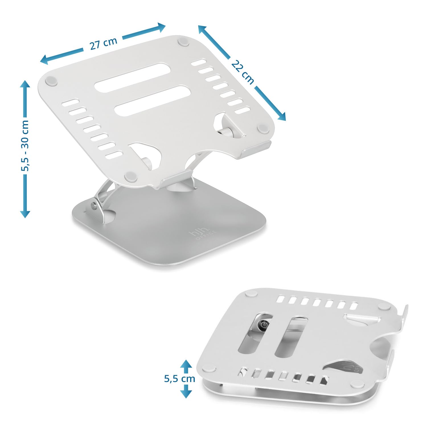 HJH Office Supporto per laptop da 10-17,3 pollici, in alluminio, altezza e angolazione regolabili, ergonomico, colore: argento 830100