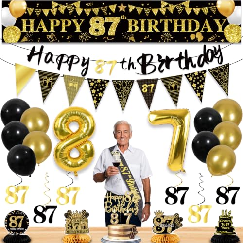 Image of 87th Birthday Decorations for Men, Black Gold 87th Party Decorations