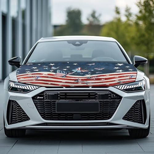 Image of Car Hood Cover Stretch Polyester Fabric Cover American Flag Butterfly Car Hood Covers Protector Easy Installation Removable Automotive Accessories Suitable for Cars