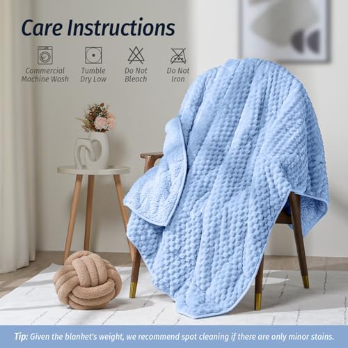 Image of Wemore Fleece Weighted Blanket for Adults (48 inch x 72 inch 15lbs, Blue), Dual Sided Cozy Soft Sherpa Heavy Blanket, 3D Imitation Turtle Shell Warm Jacquard Flannel Weighted Blankets