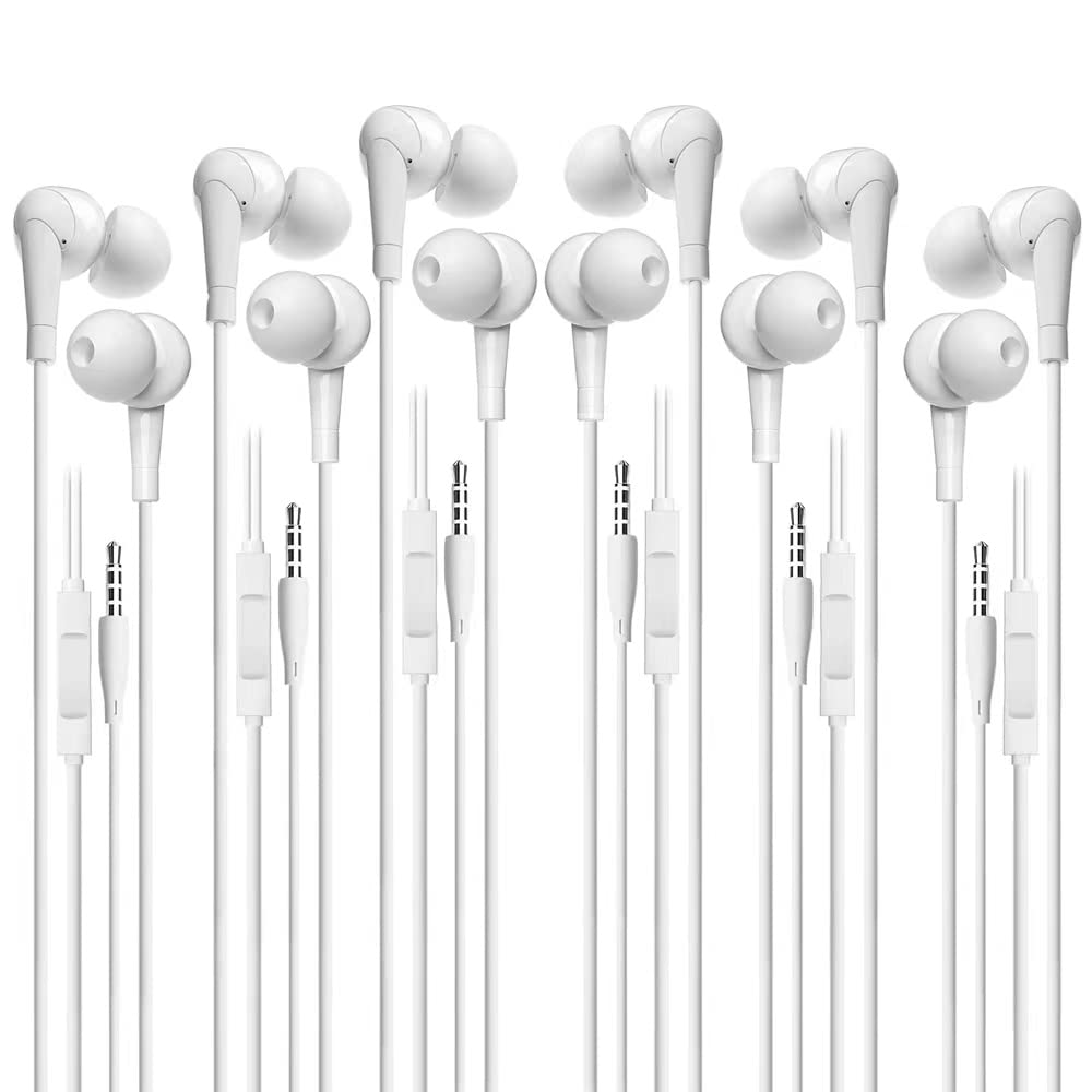 6 Pack Earbuds Stereo Earphones with Microphone Headphones Bass in Ear Earbud Headphones Compatible Mobile Phones, Tablets, MP3 and Other 3.5 mm Audio Device