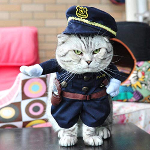QIANHUA Drôle Chat Vêtements Pirate Costume Vêtements pour Chat Costume Vêtements Corsair Halloween Vêtements Habillant Cat Party Costume Costume, Chat Police Vêtements, S Cover