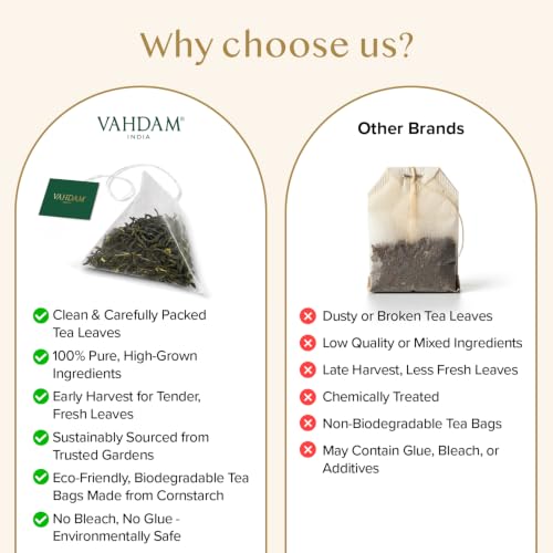 Image of VAHDAM, Organic Himalayan Green Tea (100 Count) High Grown, Non GMO, Gluten Free, Low Caffeine | Earthy & Smooth | Resealable & Plant-Based Pyramid Tea Bags (Pack of 3)