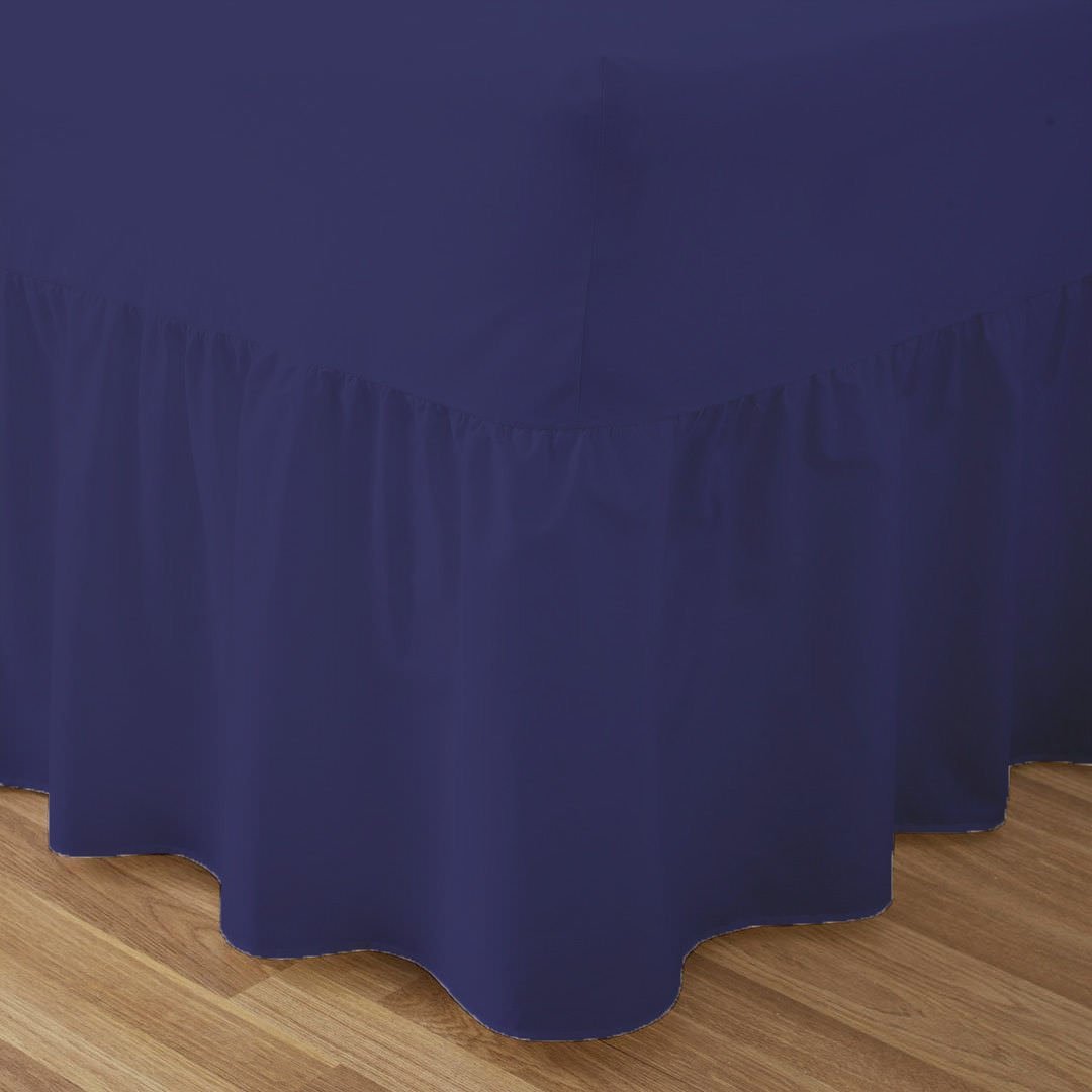 De Lavish Navy Fitted Valance Sheets Double Size Bed Sheets Dyed 9.5'' Deep Plain Poly Cotton Bedding 11'' Frilly Drop,