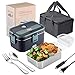 Kimfead Elektrische Lunchbox 1,8L Brotdose Edelstahl 3 in 1 Lunchbox Erwachsene 60W 12V 24V 220V Lunchbox Elektrisch Thermobehälter für Essen Speisenwärmer Elektrisch Warmhaltebox für Auto LKW Büro