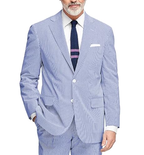 SHUZHXLZANGY Mens Seersucker Suit 2 Piece Slim Fit Summer Suit for Wedding Striped Suit Prom Party