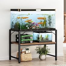 MAHANCRIS 40-50 Gallon Fish Tank Stand, Aquarium Stand with 2-Tier Storage Shelves, Heavy Duty Breeder Turtle Terrarium Stand Rack for Home Office, 36.2" L x 18.9" W x 24.4" H, Rustic Brown FTHR4001