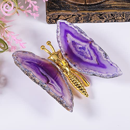 Nupuyai 2pcs Purple Agate Slice Butterfly Figurine Decorative Ornament, Crystal Healing Stone Butterfly Wings Decor Stand Statue for Home Office Desktop - Image 3