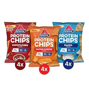 Atkins Protein Chips Variety Pack, 4g Net Carbs, 13g Protein, Gluten Free, Low Glycemic, Keto Friendly, 12 Count