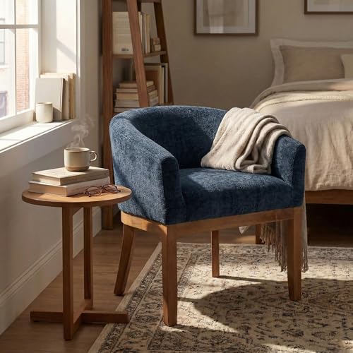 Sillón tapizado Azul con patas de madera miniatura 5