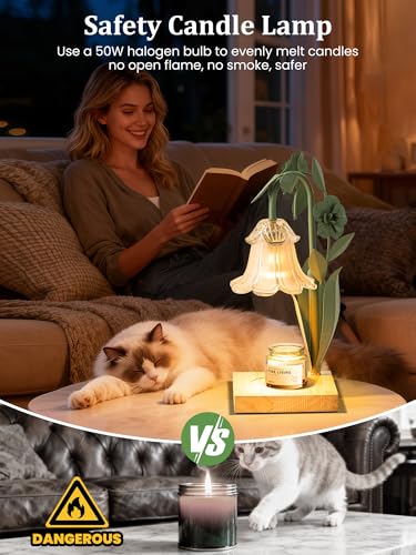 Image of Candle Warmer Lamp with Timer Dimmer, Adjustable Height Flower Candle Lamp Warmer, House Warming Gifts New Home Decor, Mothers Day Birthday Gifts for Women Mom Sister, Wax Melt Warmer for Jar Candles