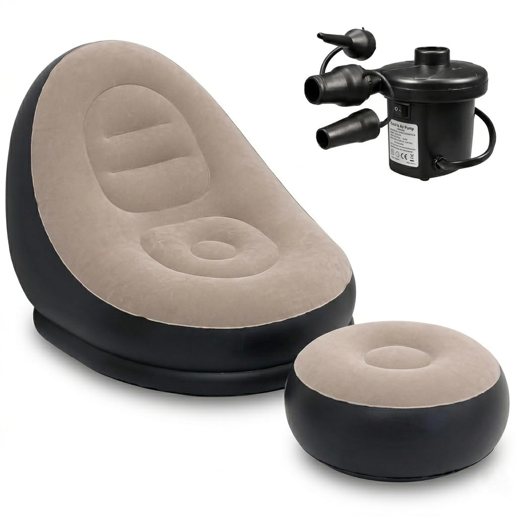 Inflatable Air Sofa Chair with Footstool & Air Pump, Foldable Flocked Lazy Recliner Lounge Seat for Home, Living Room, Camping, Balcony, Travel, Outdoor Relaxation & Guest Seating-image-19